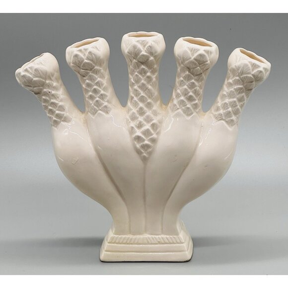 Unbranded Other - Mid Century Cream Quintal Five Finger Vase Posy Holder Ceramic 7.5 inch
